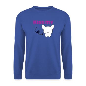Kiss my Bulldog - Französischer Frechdachs - Unisex Pullover - Royalblau - Vorne - Alina (178cm) & Michal (187cm)