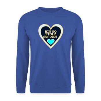 ERFOLG HERZ - STOLZ AUF DICH - Unisex Pullover - Royalblau - Vorne - Alina (178cm) & Michal (187cm)