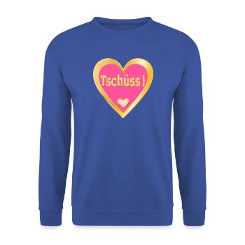 ABSCHIED TSCHÜSS SPRÜCHE - HERZ - Unisex Pullover - Royalblau - Vorne - Alina (178cm) & Michal (187cm)