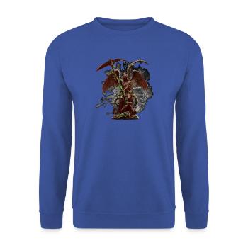Engelsstatue mit Ranken und Sichel - Unisex Pullover - Royalblau - Vorne - Alina (178cm) & Michal (187cm)
