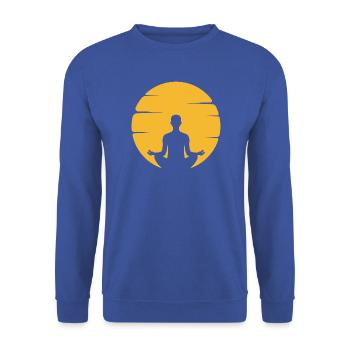 Meditative Silhouette mit Sonnenkreise - Unisex Pullover - Royalblau - Vorne - Alina (178cm) & Michal (187cm)