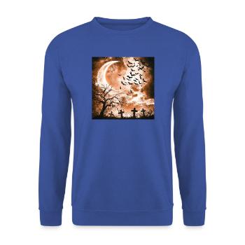 Mondnacht mit Fledermäusen und Gräbern - Unisex Pullover - Royalblau - Vorne - Alina (178cm) & Michal (187cm)