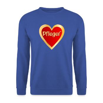 BERUF PFLEGE - HERZ PFLEGER - Unisex Pullover - Royalblau - Vorne - Alina (178cm) & Michal (187cm)
