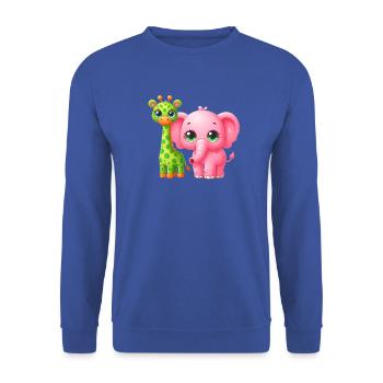 Niedliche Tierfreundschaft Illustration - Unisex Pullover - Royalblau - Vorne - Alina (178cm) & Michal (187cm)