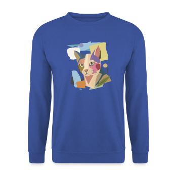 Abstrakte Katze im modernen Farbblock-Design - Unisex Pullover - Royalblau - Vorne - Alina (178cm) & Michal (187cm)