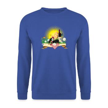 Sommerliches Picknick mit Wein, Brot und Früchten - Unisex Pullover - Royalblau - Vorne - Alina (178cm) & Michal (187cm)