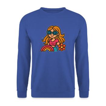 Retro Summer Girl - Flower Power Look - Unisex Pullover - Royalblau - Vorne - Alina (178cm) & Michal (187cm)
