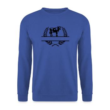 Vache laitière en couronne de laurier avec de l’espace pour votre propre texte - Sweat-shirt Unisexe - bleu royal - Devant - Alina (178cm) & Michal (187cm)