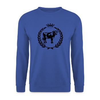 Kuh mit Krone im Lorbeerkranz - Unisex Pullover - Royalblau - Vorne - Alina (178cm) & Michal (187cm)