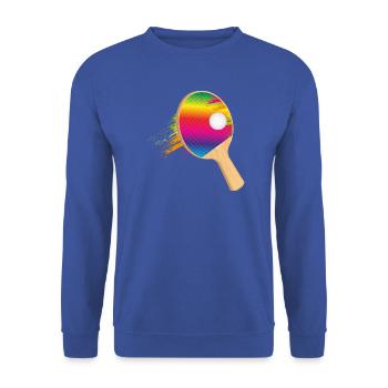 Bunter Tischtennisschläger mit Ball – sportlich - Unisex Pullover - Royalblau - Vorne - Alina (178cm) & Michal (187cm)