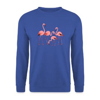 Lebendige Flamingowiese Illustration - Unisex Pullover - Royalblau - Vorne - Alina (178cm) & Michal (187cm)