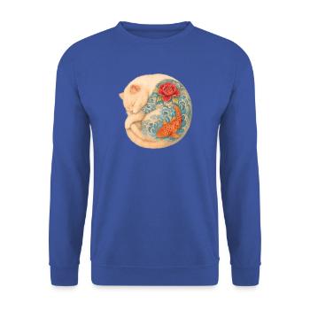 Yakuza Cat – Friedliche Kraft in Tinte - Unisex Pullover - Royalblau - Vorne - Alina (178cm) & Michal (187cm)