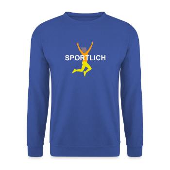 Dynamische Sprinterin Illustration - Unisex Pullover - Royalblau - Vorne - Alina (178cm) & Michal (187cm)