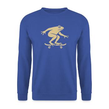 Minimalistischer Frosch Kröte Unke Skateboarder - Unisex Pullover - Royalblau - Vorne - Alina (178cm) & Michal (187cm)