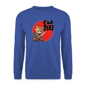 Katzen-Samurai-Illustration Kanji - Unisex Pullover - Royalblau - Vorne - Alina (178cm) & Michal (187cm)