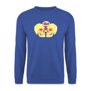 Lustige sprechende Totenköpfe – Gruseliges Hallo Design - Unisex Pullover - Royalblau - Vorne - Alina (178cm) & Michal (187cm)