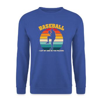 Retro-Baseball Ich lasse meinen Arm den sprechenden Krug machen - Unisex Pullover - Royalblau - Vorne - Alina (178cm) & Michal (187cm)