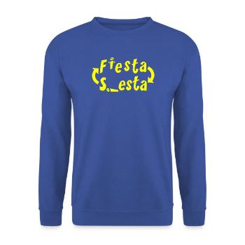 FIESTA Y SIESTA! (In einer Schleife: Party und Nickerchen!) - Unisex Pullover - Royalblau - Vorne - Alina (178cm) & Michal (187cm)