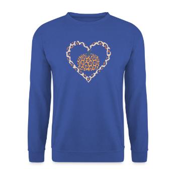 Leopard-Print Kürbis Herz Design - Unisex Pullover - Royalblau - Vorne - Alina (178cm) & Michal (187cm)