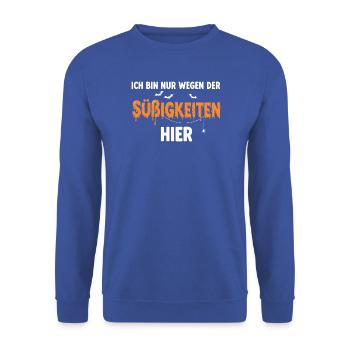 Halloween-Spruch mit Fledermäusen und Spinne - Unisex Pullover - Royalblau - Vorne - Alina (178cm) & Michal (187cm)