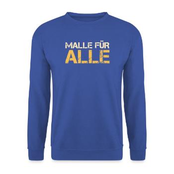 Malle für alle - Unisex Pullover - Royalblau - Vorne - Alina (178cm) & Michal (187cm)