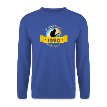35. Geburtstag Rocking this planet since 09/1990 - Unisex Pullover - Royalblau - Vorne - Alina (178cm) & Michal (187cm)
