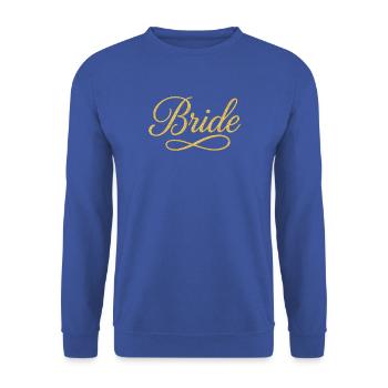 Elegantes goldenes Braut-Schriftzug - Unisex Pullover - Royalblau - Vorne - Alina (178cm) & Michal (187cm)