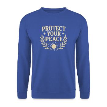 Schützen Sie Ihren Frieden inspirierendes Design - Unisex Pullover - Royalblau - Vorne - Alina (178cm) & Michal (187cm)