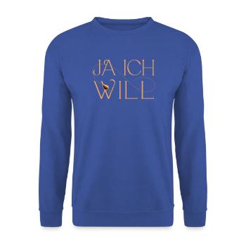 Ja ich will, Angelhaken Illustration. - Unisex Pullover - Royalblau - Vorne - Alina (178cm) & Michal (187cm)