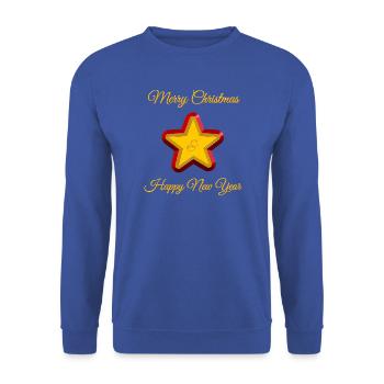 Festliche Weihnachtsstern-Dekoration - Unisex Pullover - Royalblau - Vorne - Alina (178cm) & Michal (187cm)
