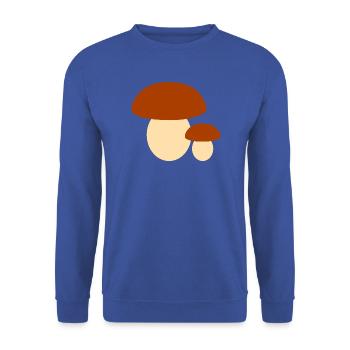 Minimalistische Pilz-Illustration - Unisex Pullover - Royalblau - Vorne - Alina (178cm) & Michal (187cm)