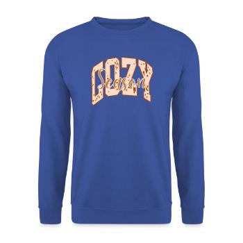 Cozy Season Explosionsmuster und fette Typografie - Unisex Pullover - Royalblau - Vorne - Alina (178cm) & Michal (187cm)