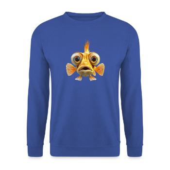 Fischgesicht mit großen Augen - Unisex Pullover - Royalblau - Vorne - Alina (178cm) & Michal (187cm)