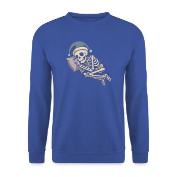 Skelett mit Weihnachtsmütze - Unisex Pullover - Royalblau - Vorne - Alina (178cm) & Michal (187cm)