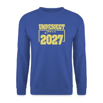 seit 2027 - Unisex Pullover - Royalblau - Vorne - Alina (178cm) & Michal (187cm)