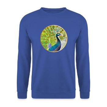 Prächtiger Pfau mit Krone - Unisex Pullover - Royalblau - Vorne - Alina (178cm) & Michal (187cm)