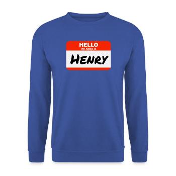 Hello My Name Is Henry Rotes Etikett mit Vorname - Unisex Pullover - Royalblau - Vorne - Alina (178cm) & Michal (187cm)