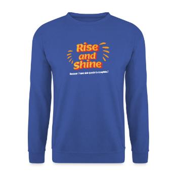 Aufstehen und glänzen: Side Quest T-Shirt - Unisex Pullover - Royalblau - Vorne - Alina (178cm) & Michal (187cm)