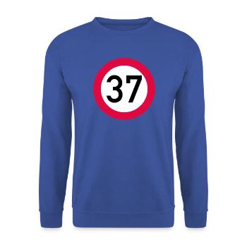 37. Geburtstag Achtung! Verkehrsschild 37 Km/h - Unisex Pullover - Royalblau - Vorne - Alina (178cm) & Michal (187cm)