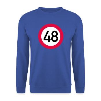48. Geburtstag Achtung! Verkehrsschild 48 Km/h - Unisex Pullover - Royalblau - Vorne - Alina (178cm) & Michal (187cm)