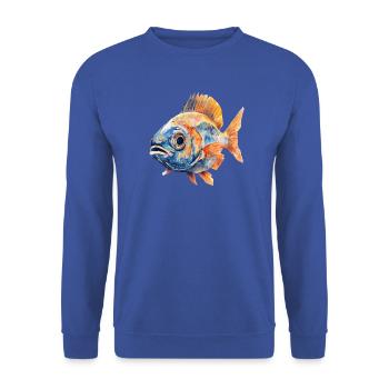 Aquarellfisch Farbexplosion - Unisex Pullover - Royalblau - Vorne - Alina (178cm) & Michal (187cm)