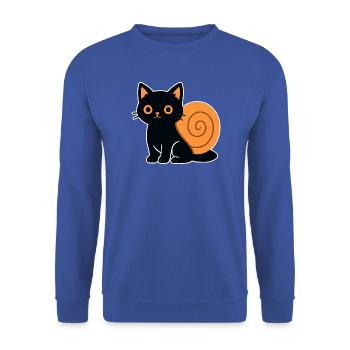 Katzensilhouette in Orange - Unisex Pullover - Royalblau - Vorne - Alina (178cm) & Michal (187cm)