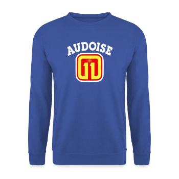 Audoise 11 Logo - Unisex Pullover - Royalblau - Vorne - Alina (178cm) & Michal (187cm)