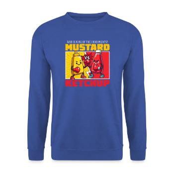 Senf vs. Ketchup: Cartoon-Duell - Unisex Pullover - Royalblau - Vorne - Alina (178cm) & Michal (187cm)