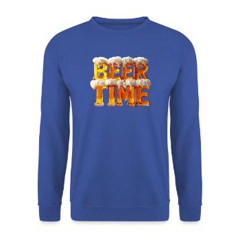 Beer Time – 3D Bierglas-Buchstaben mit Schaum - Unisex Pullover - Royalblau - Vorne - Alina (178cm) & Michal (187cm)