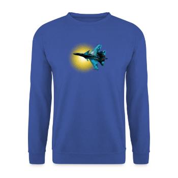 Blau Camouflage Kampfflugzeug Sonnenkreis - Unisex Pullover - Royalblau - Vorne - Alina (178cm) & Michal (187cm)