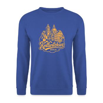 Kollwitzkiez Berlin Skyline Vintage Lettering  - Unisex Pullover - Royalblau - Vorne - Alina (178cm) & Michal (187cm)