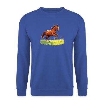 Springender Gaul am Weidezaun - Unisex Pullover - Royalblau - Vorne - Alina (178cm) & Michal (187cm)