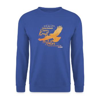 Jesaja 40 31 - Wie Adler Lettering - Unisex Pullover - Royalblau - Vorne - Alina (178cm) & Michal (187cm)
