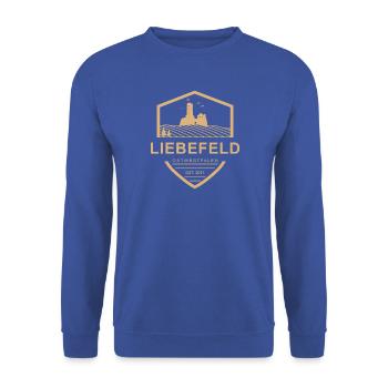 Liebefeld ❤ Burgwappen - Unisex Pullover - Royalblau - Vorne - Alina (178cm) & Michal (187cm)